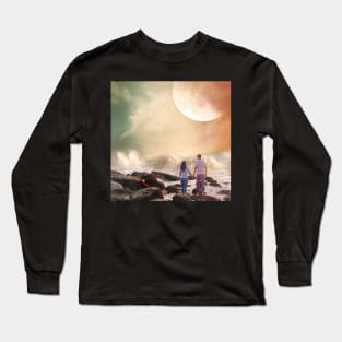 Valentine Wall Art - Holding hands on the shore - Unique Valentine Fantasy Planet Landsape - Photo print, canvas, artboard print, Canvas Print and T shirt Long Sleeve T-Shirt